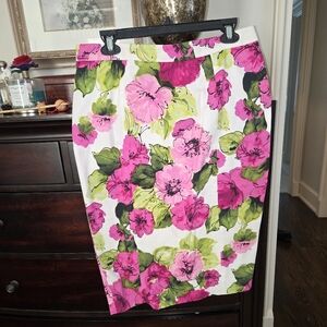 Dolce & Gabbana Pink Poppy Pencil Skirt, Sz 48 Or Usa 12, Pink Green White
